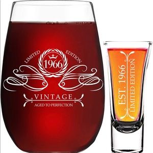 1966 Birthday Gift 13 Oz Wine Glass + 2 Oz Shot Glass